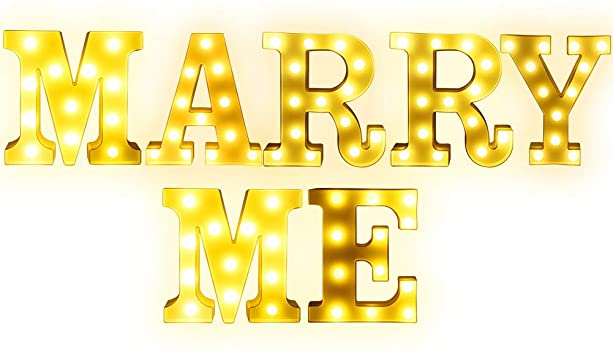 Creation Core 8.7" Tall Large LED Marry ME Marquee Signs Battery Operated Warm White Light Up Letters for Valentine Gift Wedding Party Banner Romantic Proposal, Marry ME