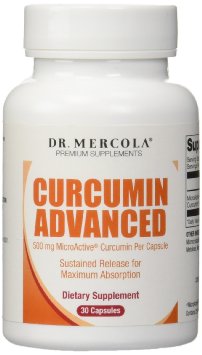 Dr Mercola Curcumin Advanced - 30 Capsules - 500 mg MicroActive Curcumin Per Capsule - Sustained Release For Maximum Absorption