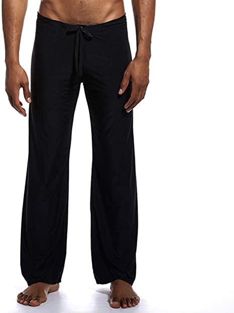 Romantiko Men's Long Ice Silk Yoga Pants Lounge Trousers Sleepwear Bottoms with Drawstring