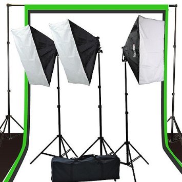 Fancierstudio 2400 watt lighting kit softbox light kit video lighting kit with Background stand 6'x9' Black, White and Chromakey green backdrop by Fancierstudio UL9004S3 6x9BWG