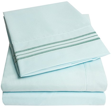 1500 Supreme Collection Extra Soft Twin Sheets Set, Light Blue - Luxury Bed Sheets Set With Deep Pocket Wrinkle Free Hypoallergenic Bedding, Over 40 Colors, Twin Size, Light Blue