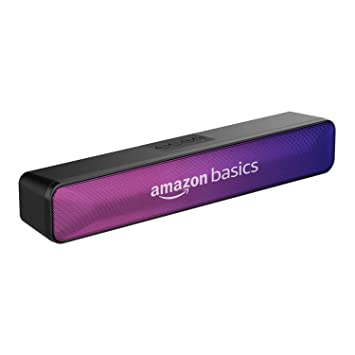 AmazonBasics Wireless Sound Bar with Bluetooth, USB, FM Antenna, and Party RGB Lights for TV, Mobile, PC, Tablets, and Laptops, 16W