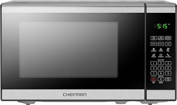 Chefman Countertop Microwave Oven 0.7 Cu. Ft. Digital Stainless Steel Microwave 700 Watts with 6 Auto Menus, 10 Power Levels, Eco Mode, Memory, Mute Function, Child Safety Lock, Easy Clean