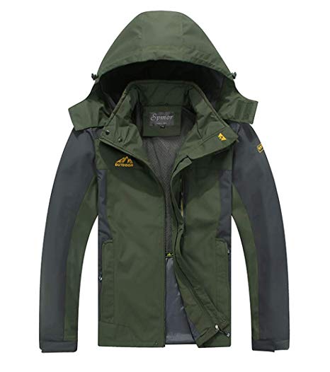 Spmor Men's Outdoor Sports Hooded Windproof Jacket Waterproof Rain Coat