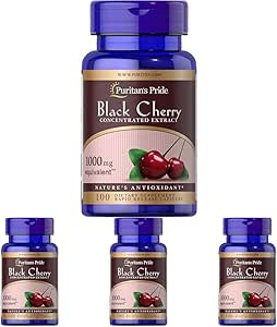 Puritan's Pride Black Cherry Extract 1000mg, 100 Count (19373) (Pack of 4)