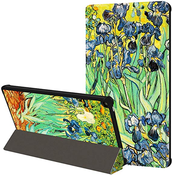 Huasiru Painting Case for Fire HD 10 Tablet (9th/7th Gen, 2019/2017 Release) - Tri-fold Cover with Auto Sleep/Wake, Irises