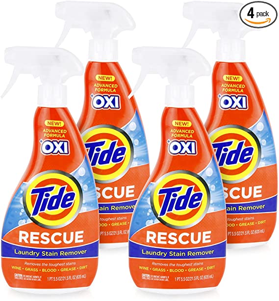 Tide Laundry Stain Remover with Oxi, Rescue Clothes, Upholstery, Carpet and more from Tough Stains (21.5 Fl Oz, Pack of 4)