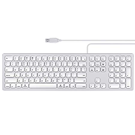 Perixx PERIBOARD-325 Wired Silent Backlit Aluminum Keyboard, USB Interface, Compatible with Mac OS X, iMac, MacBook Pro, MacBook Air, Slim Design with 2 Built-in USB Hubs, Silver