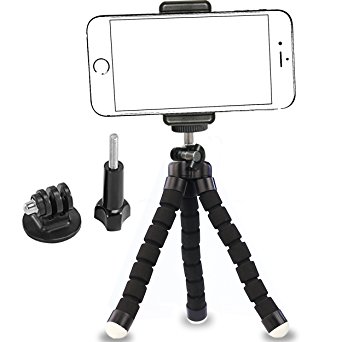 iPhone Tripod,by Ailun,Tripod Mount/Stand,Phone Holder&Camera Screw Kits,GoPro mount adapter included,for iPhone 7/7 Plus,6/6s,6/6s Plus,SE/5s/5/5c,Samsung Galaxy S8/S7/S7 Edge,Camera&Cellphone[Black]