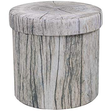 Sorbus Storage Ottoman, 15 Inch Cute 3D Play Room Stool Toy Box – Foldable with Lid – Perfect Footstool, Pouffe, Hassock, Strong & Sturdy Space Saving Chest (Tree Stump - Gray)