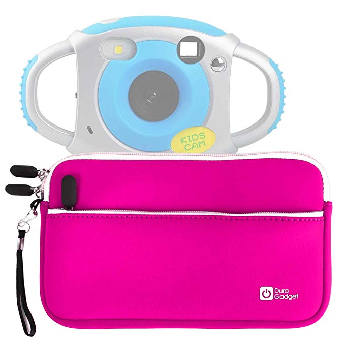 DURAGADGET Pink Water-Resistant Neoprene Case with Front Zip Compartment -Upgrow Creative Kids Digital Camera Rechargeable Kids Cameras Mini 1.77 inch Screen HD Video Action Camera Camcorder