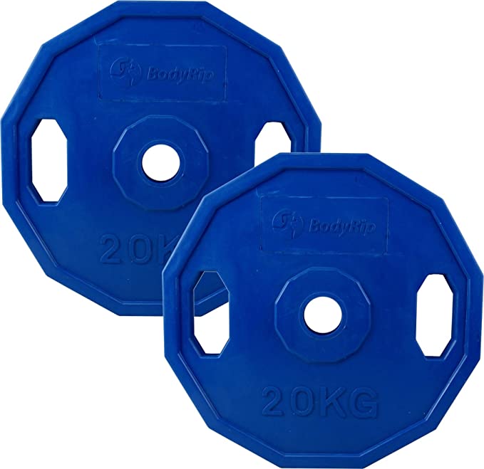 BodyRip Olympic Polygonal Weight Plates - 2 x 20kg Colour Coded Rubber Encased
