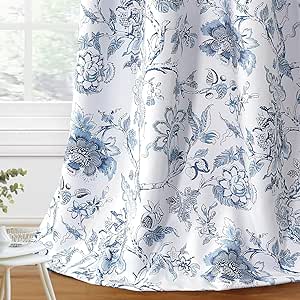 H.VERSAILTEX Blackout Curtains 63 Inch Length 2 Panels Set Floral Print Curtain Drapes for Living Room Thermal Insulated Grommet Window Curtains for Bedroom - Traditional Floral in Storm Blue