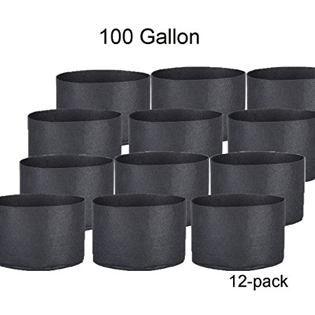 Oppolite 1 2 3 5 7 10 15 20 25 30 Gallon Round Fabric Fabric Aeration Pots Container for Nursery Garden and Planting Grow (100 Gallon/12 Pack)
