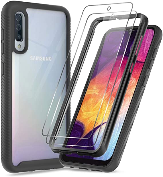 LeYi Case for Samsung Galaxy A70 and [2 Pack] Tempered Glass Screen Protector,Full Body Protective Cover Shockproof Transparent Clear Soft Silicone TPU Bumper Original Phone Case for A70,Black