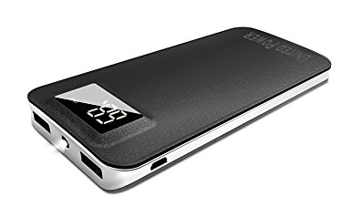 United Power Bank 10,000mAH Compact Portable Charger External Battery Power Pack With Smart LED Light Digital Display Universal Smart Charge for All iPhone, iPad, Samsung Tablets and More (Black)