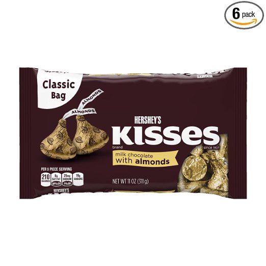 HERSHEY'S Kisses Chocolate Candy with Almonds, 11 Ounce (Pack of 6)