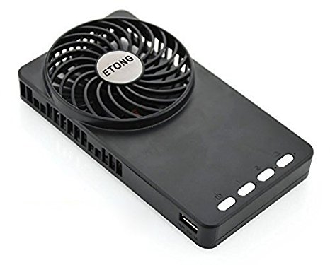 ETONG Hand-held Mini Fan Portable Electric-Powered Cooler 3 Speeds USB Fan Rechargeable Personal fan with 18650 Rechargeable Battery (Black)