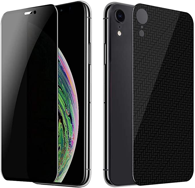 GAHOGA iPhone XR Privacy Full Coverage Screen Protector with Full Coverage Carbon Fiber Back Screen Protector [Front and Back][Anti-Peep][Full Body Protection] for iPhone XR - Black
