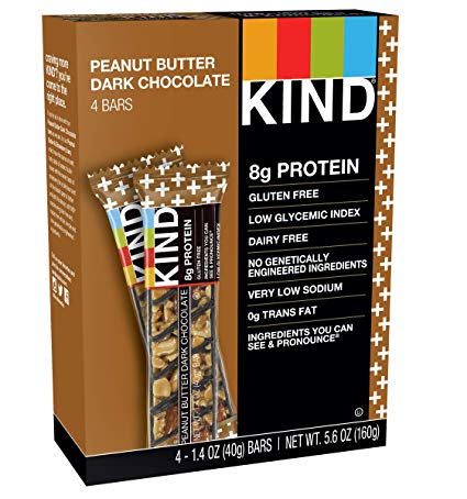 KIND Bars, Peanut Butter Dark Chocolate, Gluten Free, Low Sugar, 1.4oz, 4 Count