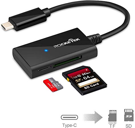 USB C SD Card Reader, Rocketek 4 Slots Memory Card Reader-SDXC/SDHC/UHS-I SD Card/Micro SD Card/MMC Memory Card-Simultaneously Read 2 Different Cards for MacBook/Tablets/Smartphones with OTG Function