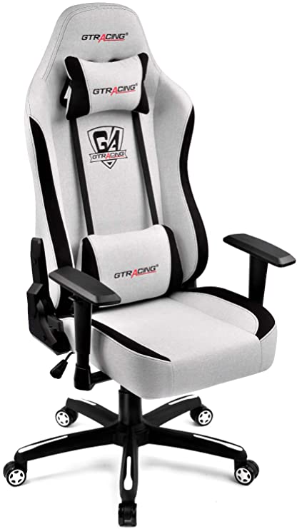 GTRACING Gaming Chair Office Chair High Back Fabric Computer Chair Desk Chair PC Racing Executive Ergonomic Adjustable Swivel Task Chair with Headrest and Lumbar Support (White)
