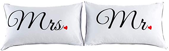 NTBED Couples Pillowcases Mr and Mrs Pillow Covers Heart Printed Bed Pillowcase，Valentine's Day,Anniversary Wedding Gifts Home Decoration (1, 19''x29'')