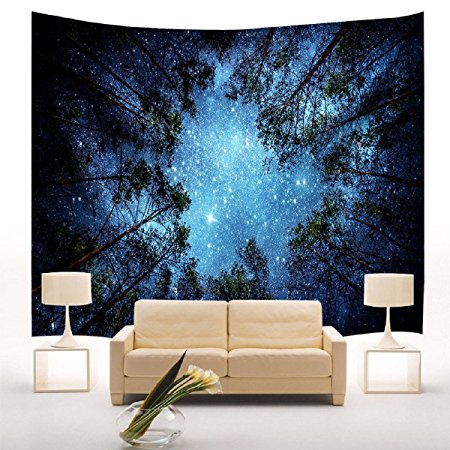 Forest Starry Tapestry Wall Hanging 3D Forest Tree Tapestry Night Stars Sky Wall Tapestry Mandala Bohemian Hippie Tapestry Galaxy Natural Landscape Tapestry for Bedroom Wall Decor Large Size 59x79inch