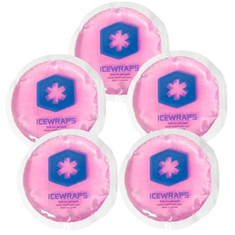 IceWraps Round Pink Gel Ice Packs with Cloth Backing - Set of 5 Multipurpose Flexible Reusable Hot or Cold Packs