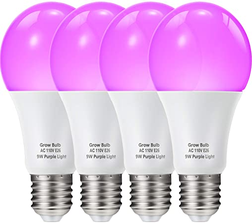 4 Pieces 9W 110V E26 LED Growing Light Bulb Plant Grow Lamp Bulb Purple Growing Bulb for Indoor Plants, Flower, Garden Plants, Vegetables Accessories