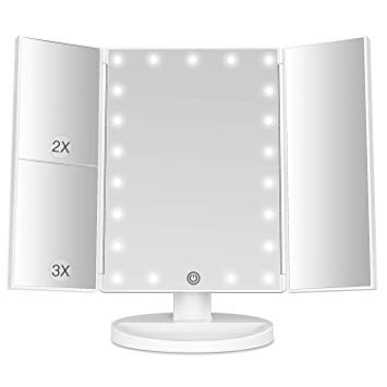 BESTOPE Makeup Vanity Mirror with 21 LED Lights, 3X/2X Magnifying Led Makeup Mirror with Touch Screen,Dual Power Supply,180° Adjustable Rotation,Countertop Cosmetic Mirror (Upgrade White)