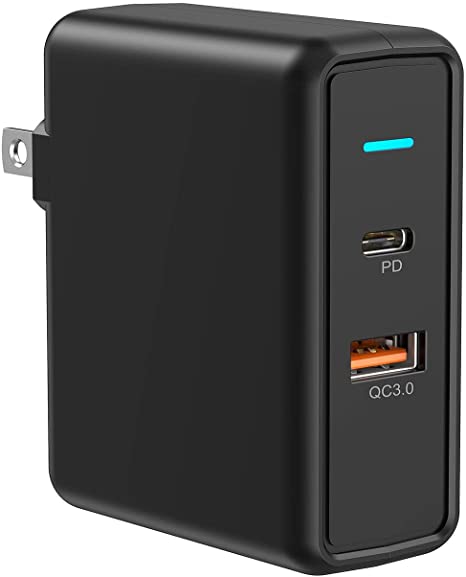 Aiibe 36W Dual Port USB C Charger Power Adapter Fast Charging Block with 18W QC3.0 USB-A   USB-C PD Port Wall Charger Block Plug for iPhone, iPad, Samsung, LG and Other Smartphone (Black)