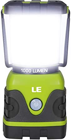 LE LED Camping Lantern, Battery Powered LED with 1000LM, 4 Light Modes, Waterproof Tent Light, Perfect Lantern Flashlight for Hurricane, Emergency, Survival Kits, Hiking, Fishing, Home and More