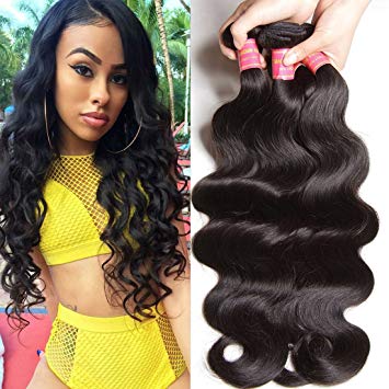 Longqi Brazilian Hair Body Wave 3 Bundles Real Human Hair Extensions 95-100g/pc (8inch 10inch 12inch, Natural Color)