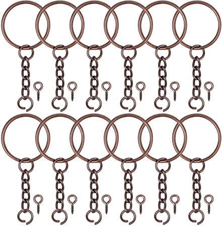 450PCS Key Chain Rings Kit, Including 150PCS Key Ring with Chain 150PCS Jump Rings and 150PCS Screw Eye Pins, Keychain Bulk for Crafts and Jewelry Making (Red Bronze)