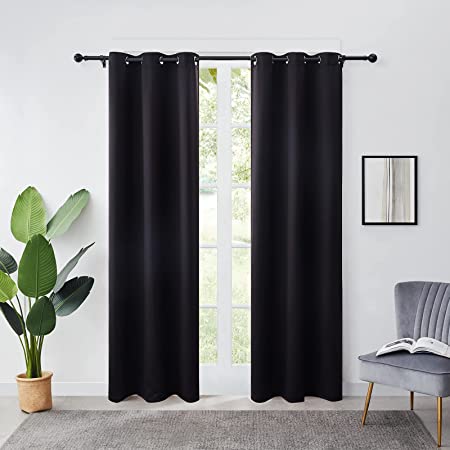 Lifewit Blackout Curtains for Bedroom, Thermal Insulated Room Darkening Curtains for Living Room, Set of 2 Panels (46x90 inch, Black)