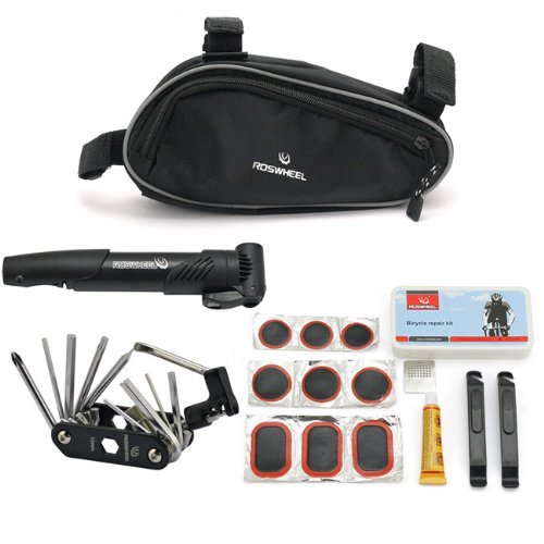Roswheel Bicycle Bike Cycling Repair Tools Cycle Maintenance Kits Set with Pouch Pump, Black