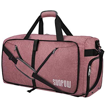 SUNPOW 115L Travel Duffel Bag, Extra Large Weekender Bag With Shoes Compartment Tear Resistant Packable Duffle Bag For Men Women Orange-Pink