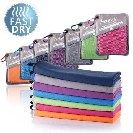 Microfiber Sports & Travel Towel-72"x32",60"x30",40"x20" -Fast Quick Dry, Lightweight, Absorbent, Compact, Soft- Perfect Beach Yoga Fitness Bath Camping Gym Towels  Travel Bag & Carabiner-Syourself