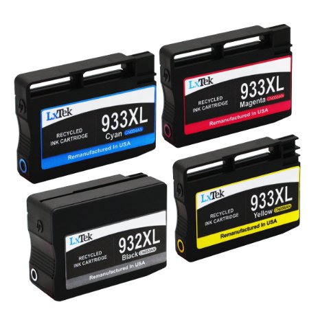 LxTek Remanufactured Ink Cartridge Replacement For HP 932XL & HP 933XL (1 Black | 1 Cyan | 1 Magenta | 1 Yellow) 4 Pack CN053AN CN054AN CN055AN CN056AN Compatible With Officejet 6100 Officejet 7100 Officejet 6600 Officejet 6700 Officejet 7610 Wide Format