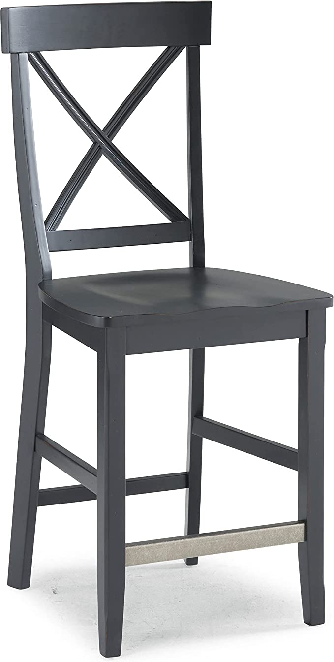 Home Styles Nantucket Black Counter Stool with "X" Back, Hardwood Solids, and Hand-rubbed Wainscot Panels and Edges