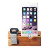 Apple Watch Stand Rotibox iWatch Premium 2 in 1 Bamboo Charging Stand Station Apple Watch Charging Dock Universal Bracket Docking Station Stock Cradle Holder for Apple Watch Sport Edition 38mm and 42mm2015iPhone 66 plusiPhone 5 5s 5c 4 4siPod Charging Cable and Watch Case and Watch NOT INCLUDED