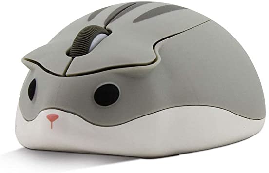 CHUYI Cute Animal Wireless Mouse Cartoon Hamster Shape Mini Travel Mouse 1200DPI Novelty Portable Optical Unique Small Cordless Mice with USB Receiver for Computer Laptop PC (Grey)