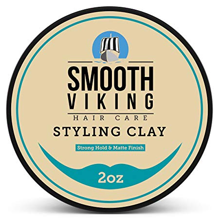 Hair Styling Clay for Men – Best Pliable Molding Cream with Strong Hold & Matte Finish – Product for Textured, Thickened & Modern Hairstyles – Shine Free – 2 OZ – Smooth Viking