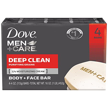 Dove Men Care Body and Face Bar, Deep Clean 4 oz, 4 Bar