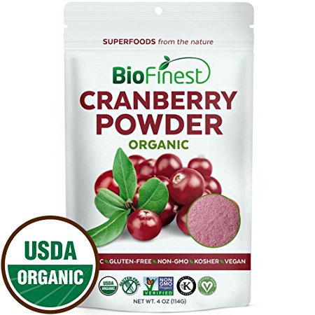 Biofinest Cranberry Juice Powder - 100% Pure Freeze-Dried Superfood - USDA Certified Organic Kosher Vegan Raw Non-GMO - Boost Digestion Weight Loss - For Smoothie Beverage Blend (4 oz)