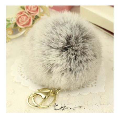 Gold Plated Keychain Cute Genuine Rabbit Fur Ball Pom Pom Keychain for Car Key Ring Handbag Tote Bag Pendant Charm