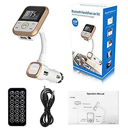FM Transmitter,Wireless Car Kit with Dual USB Car Charger Bluetooth MP3 Player with 3.55mm Music Control, Hands Free Calling Support SD Card/USB for for iPhone 7plus 7 SE 6 6s Plus, Samsung GalaxyS8 S6 S7 Edage, iPad, Htc, MP3, MP4 and Most Devices(BT67-Gold)