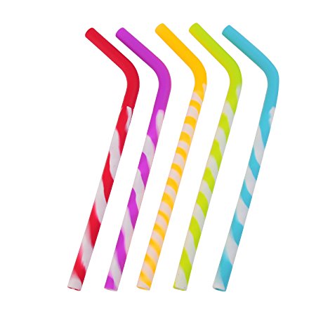 YAXXO Silicone Reusable Drinking Straws - For Juicing, Smoothies, Milkshakes, Bar Drinks (5-pack)