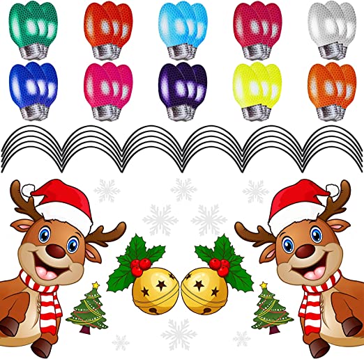 84 Pieces Magnets Christmas Car Refrigerator Decorations Reflective Bulb Light Shaped Magnets Ornaments Set Christmas Reindeer Santa Claus Bells Car Vinyl Stickers Decorations Xmas (Cute Reindeer)